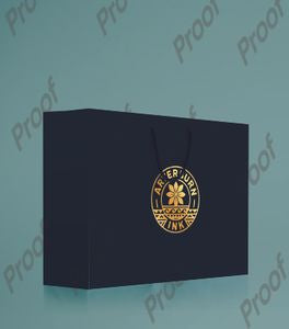 Black retail bag with gold foil print